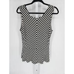 Banana Republic Women's Chevron Striped V-Neck Sleeveless Peplum Top Size 14